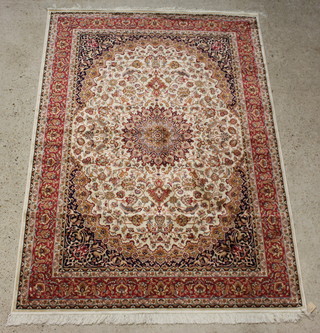 A gold and brown ground Belgium cotton Kashan style rug with central medallion 230cm x 160cm  