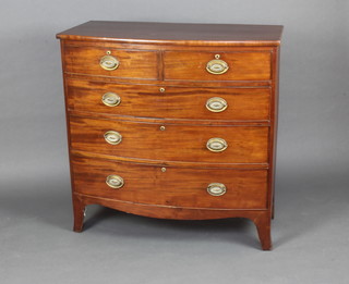 A 19th Century mahogany bow front chest of 2 short and 3 long drawers raised on splayed bracket feet 105cm x 104cm x 52cm 