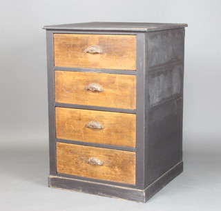 A Victorian pine and ebonised chest of 4 long drawers raised on a platform base 99cm h x 66cm w x 68cm d 