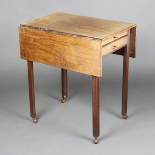 A Georgian bleached mahogany Pembroke table fitted 4 shallow drawers raised on square supports 72cm h x 66cm x 44cm 