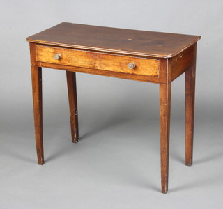 A 19th Century D shaped mahogany side table fitted a frieze drawer and raised on square tapered supports 70cm x 81cm x 39cm 