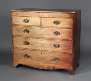 A 19th Century mahogany chest of 2 short and 3 long drawers with crossbanded top, ebony and satinwood stringings and ivory escutcheons, raised on bracket feet 100cm h x 109cm w x 49cm d 