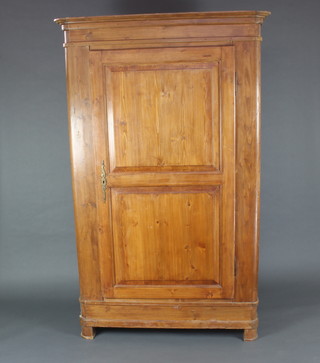 A 19th Century French pine "knockdown" wardrobe with moulded cornice enclosed by a panelled door 193cm h x 118cm w x 64cm d  