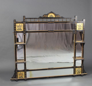A Victorian aesthetic movement multiple plate over mantel mirror contained in a gilt and ebonised frame fitted 4 shelves 126cm h x 163cm w x 14cm d 