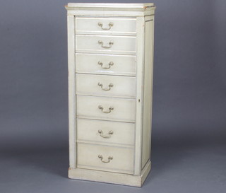 A Victorian grey painted Wellington chest of 7 drawers with swan neck drop handles 125cm h x 55cm w x 33cm d 