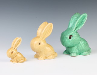 A Sylvac tan glazed bunny 9cm, a ditto 13cm and a green bunny 1065 16cm 