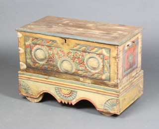 An Indonesian carved and painted hardwood coffer with hinged lid 39cm h x 59cm w x 29cm d (the hinge is damaged) 