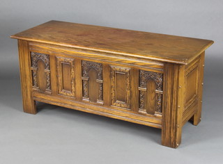 An Old Charm 17th Century style carved oak coffer with arcaded decoration and hinged lid 50cm x 115cm w x 44cm d 