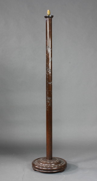 A Chinese carved hardwood and turned standard lamp 159cm h 