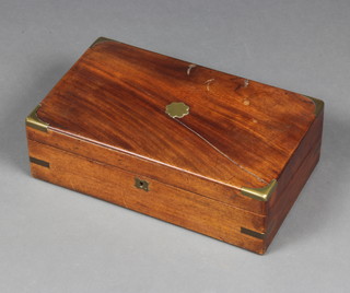 A Victorian mahogany and brass banded writing slope 11cm h x 40cm w x 24cm d (split to the top and part of the interior is missing) 