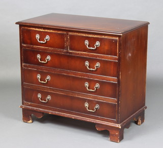 A Georgian style mahogany chest of 2 short and 3 long drawers with brass swan neck drop handles, raised on bracket feet 70cm x 76cm x 43cm 
