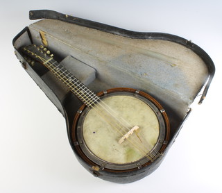 An 8 stringed Down South ukelele banjo, cased