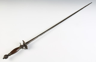 A 19th Century Continental double bladed court sword with 70cm blade, wooden grip (hilt f) 