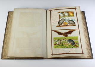 A Victorian leather bound scrap album containing a large and impressive collection of various scraps 