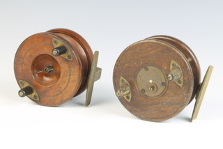 A Milwards Cadet wooden and brass fly fishing reel together with a wooden star back Zepher reel with slater latch 