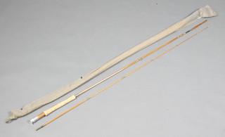 A vintage Milward 8'5" split cane trout craft fishing rod with tips and protectors in original cloth bag  