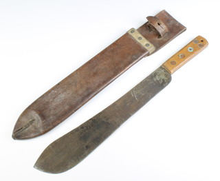 A Martindale of Birmingham machete, the 37cm blade marked No.227, complete with leather scabbard  