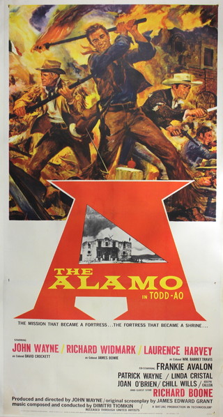 The Alamo (1960) starring John Wayne, Richard Widmark, a three sheet movie poster mounted on linen 41" x 79" 