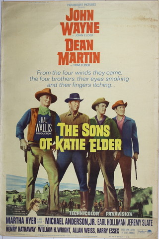 Sons of Katie Elder (1965) starring John Wayne and Dean Martin, a card drive-in movie promotional poster 40" x 60" 