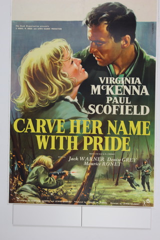 Carve Her Name with Pride (1958), a British one sheet 27" x 40" movie poster mounted on linen 