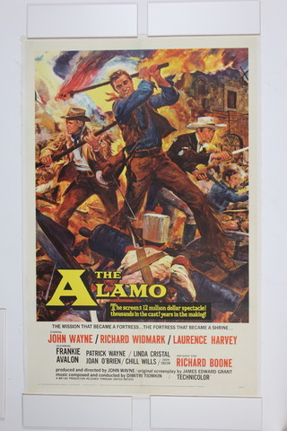 The Alamo (1960), a US one sheet 27" x 41" movie poster titled "The Mission That Became a Fortress ... The Fortress That Became a Shrine ..." mounted on linen 