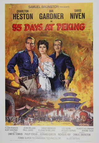 55 Days at Peking (1963), Charlton Heston, Ava Gardner, David Niven, a US one sheet 27" x 41" movie poster, mounted on linen 