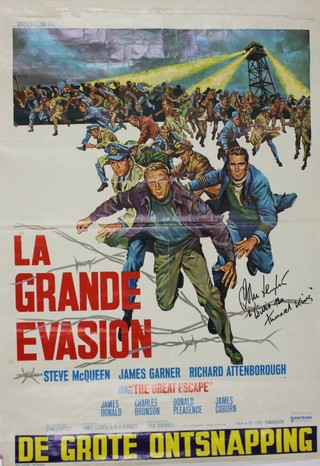 La Gran Evasion (1966), "The Great Escape", a Belgium small movie poster 18" x 25", signed by John Leyton (who played Willie "Tunnel King" in the movie)  