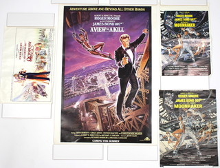 James Bond, five International movie posters, a Japanese B3 'Diamonds are forever', a British 3 sheet of A View to a Kill advance poster, a French mini of Moonraker, another slightly larger French mini of Moonraker and a Belgium mini of Octopussy  