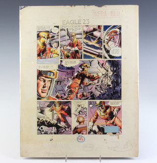 Frank Hampson (1918 - 1985). The original storyboard artwork for Dan Dare from The Eagle comic back cover vol. 10 no. 23. Watercolour on board from the story series "Terra Nova".  These were among the last artworks by Frank Hampson for the Eagle and Dan Dare coinciding with the 1959 printers strike. Hampson was a British Illustrator and creator of Dan Dare.