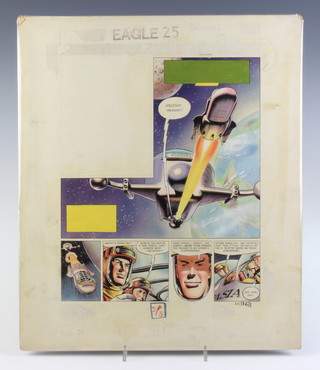 Frank Hampson (1918 - 1985). The original storyboard artwork for Dan Dare from The Eagle comic front cover vol. 10 no. 25. Watercolour on board from the story series "Terra Nova".  These were among the last artworks by Frank Hampson for the Eagle and Dan Dare coinciding with the 1959 printers strike. Hampson was a British Illustrator and creator of Dan Dare.