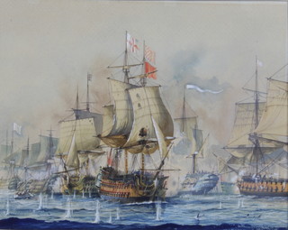 19th Century watercolour, unsigned, maritime battle, 40cm x 50cm 