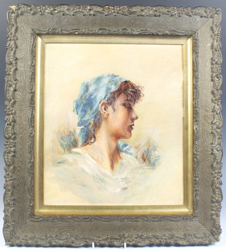 19th Century Continental oil on board, unsigned, portrait of a young lady 36cm x 30cm 