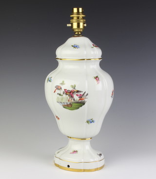 A Herend baluster table lamp decorated with birds and flowers 29cm 