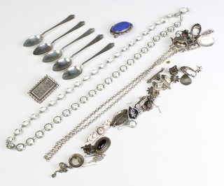 A silver necklace and minor silver jewellery