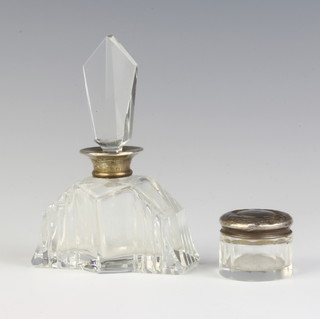 A silver mounted glass scent bottle and a toilet jar