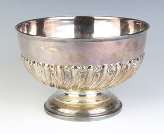 A Victorian repousse silver demi-fluted pedestal rose bowl, London 1898, Maker Robert Pringle & Sons 514 grams 