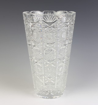 A cut glass tapered vase with hobnail decoration 25cm 