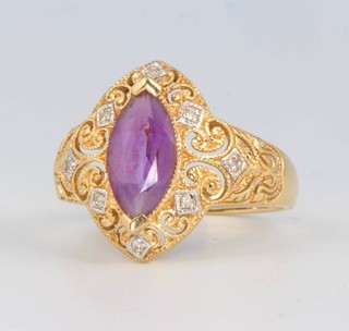 A 14ct yellow gold amethyst and diamond ring size Q 1/2
