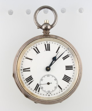 A silver cased key wind pocket watch with seconds at 6 o'clock 