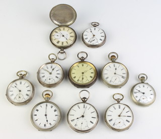 A silver cased keywind pocket watch, 6 silver and 4 other pocket watches 