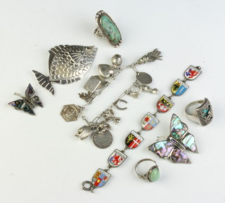 A Continental silver brooch and minor silver jewellery 98 grams