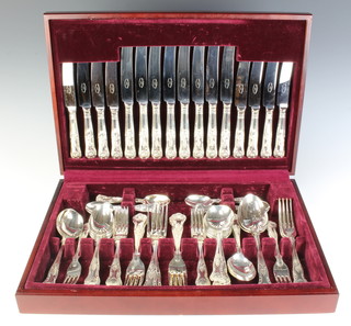A canteen of silver plated Kings pattern cutlery for 8 contained in a mahogany finished canteen 