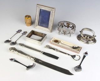 A Continental silver condiment stand and minor items