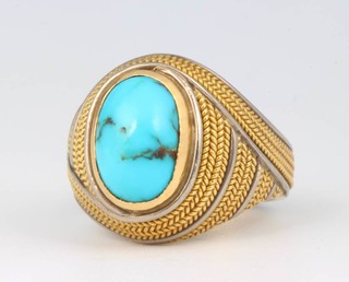 A 16ct yellow gold turquoise dress ring size P 