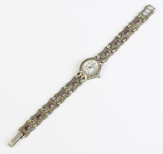 A lady's silver marcasite Drucke silver wristwatch 