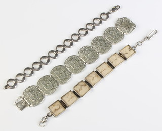 A Continental silver filigree bracelet and 2 others 78 grams