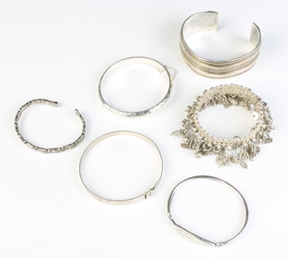 A silver bracelet and 5 bangles, 159 grams 