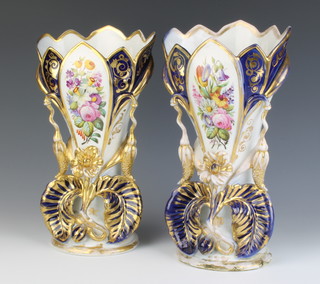 A pair of Paris porcelain vases with blue and gilt ground decorated with spring flowers 30cm 
