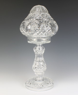 A cut glass baluster table lamp with domed shade 42cm 