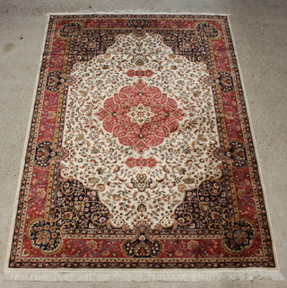 A white brown and red ground Belgium cotton Kashan style rug 280cm x 200cm 